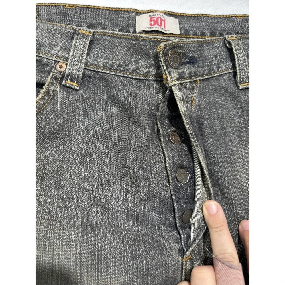 Levis 501 Jeans Mens 38x34 Gray Button Fly Straight Leg Denim Charcoal Wash XX